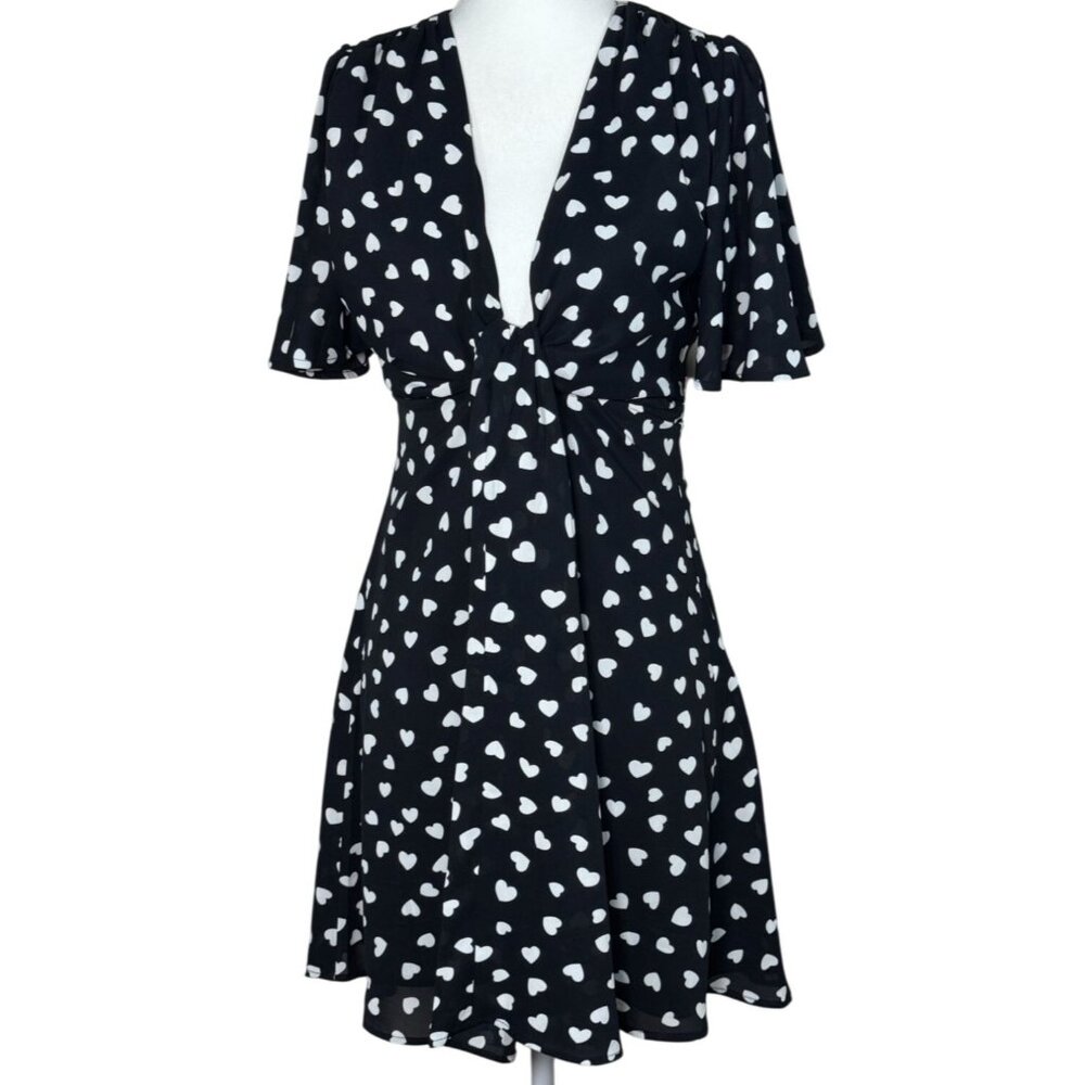 NWOT Lani The Label Womens Dress Size S Black White Heart Print A-Line